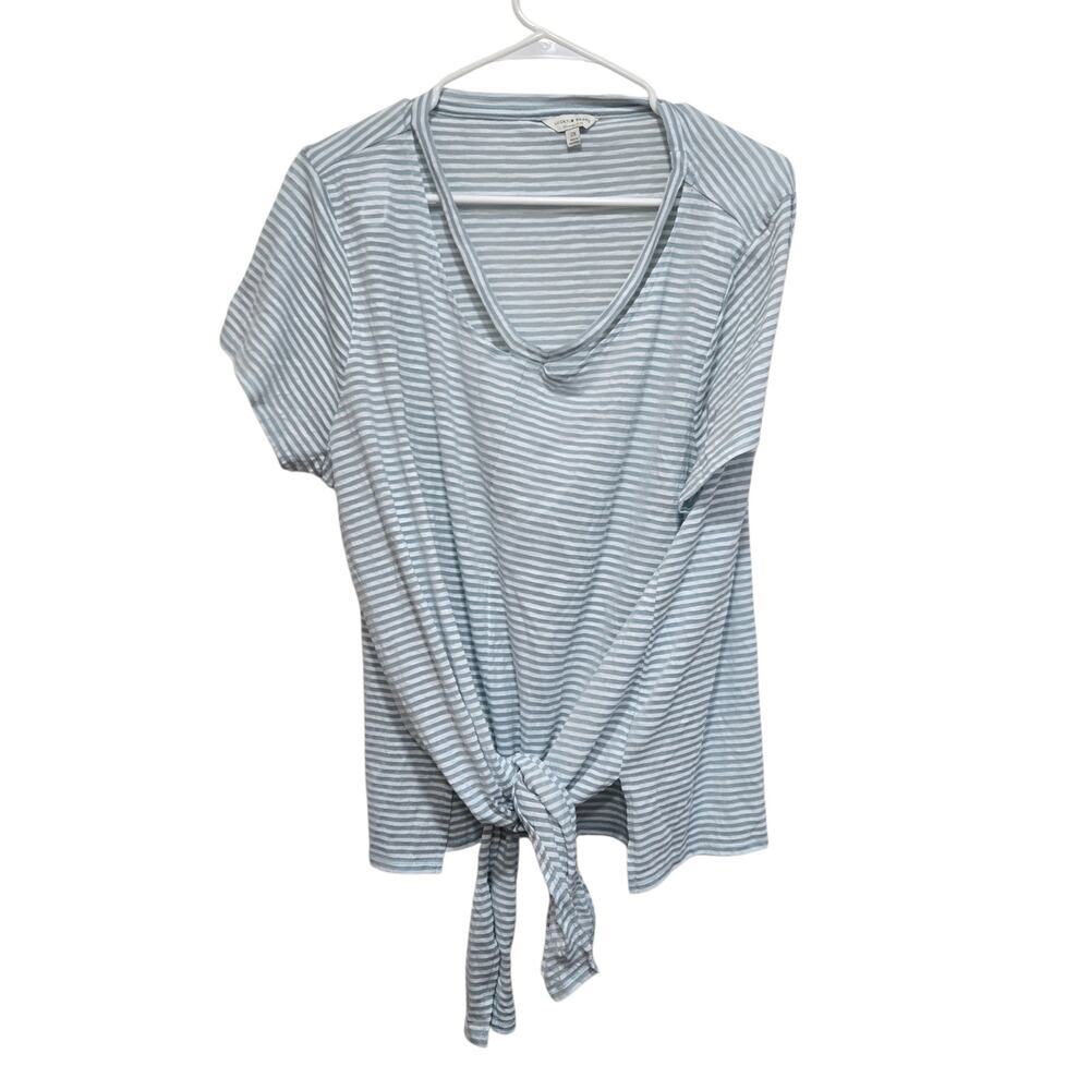 Lucky Brand Striped Tie Front Tee Blue White 2X Casual Top